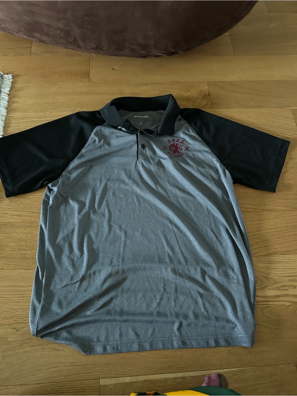Men's Reed College Two-Tone Gray Polo with Black Raglan Sleeves